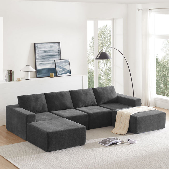 Modular U-Shaped Sectional Sofa, Luxury Chenille Floor Couch Set, Upholstered Indoor Furniture, Foam - Filled Sleeper Sofa Bed For Living Room, Bedroom, Free Combination