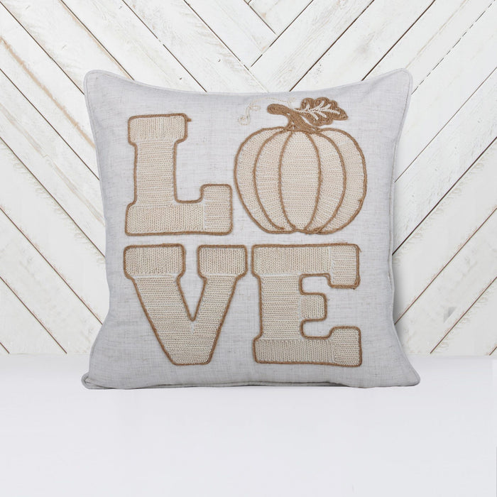 Love Pumpkin Embroidered Throw Pillow - Natural