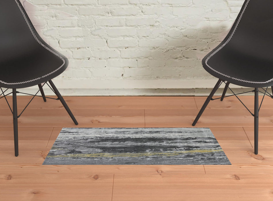 Abstract Stain Resistant Area Rug - Gray And Black - 2' X 3'