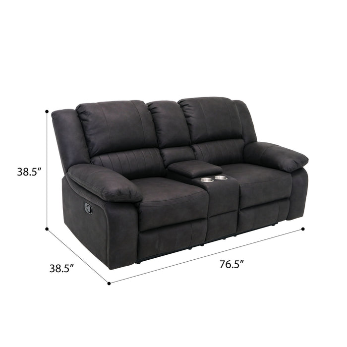 Reclining Console Loveseat - Black - Fabric Emerald Home