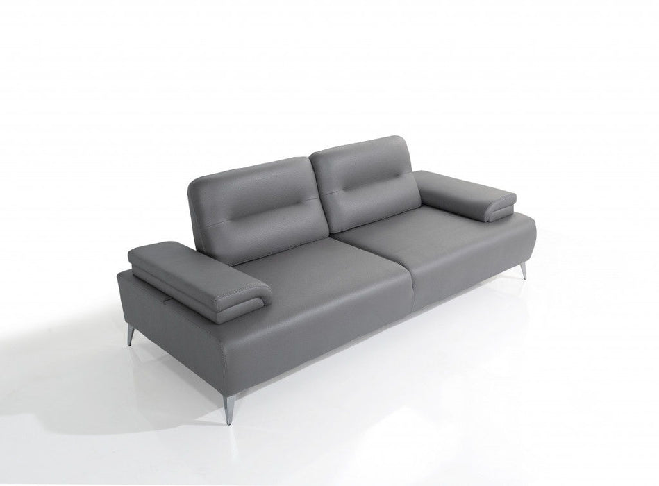 Leather Convertible Sofa And Toss Pillows With Silver Legs - Light Gray