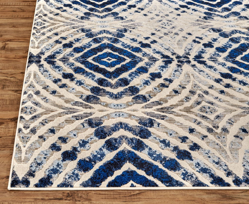 Abstract Distressed Stain Resistant Area Rug - Ivory Blue And Gray - 5' X 8'