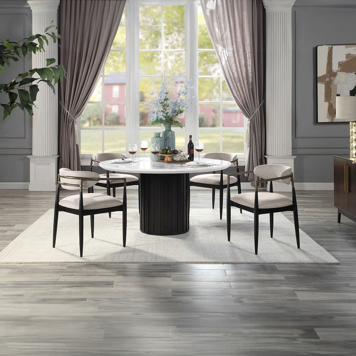 Jaramillo - Round Dining Table With Engineered Marble Top - Engineered Marble Top & Black ACME