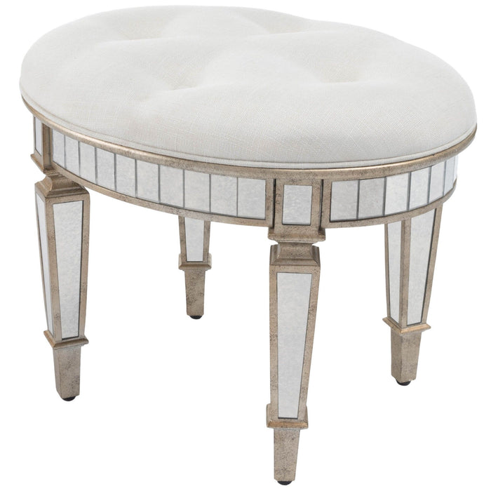 Linen Metallic Round Ottoman - Silver / Cream