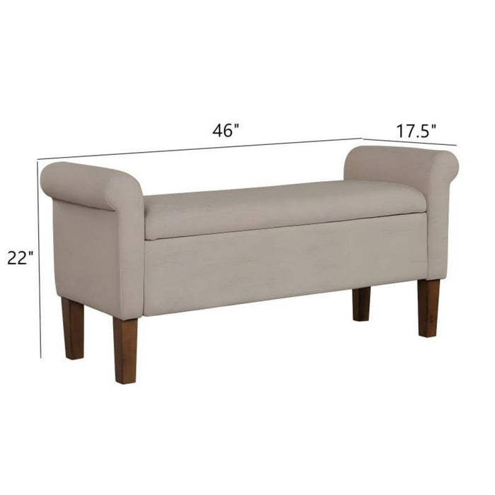 Upholstered Storage Bench With Rolled Armrests - Beige