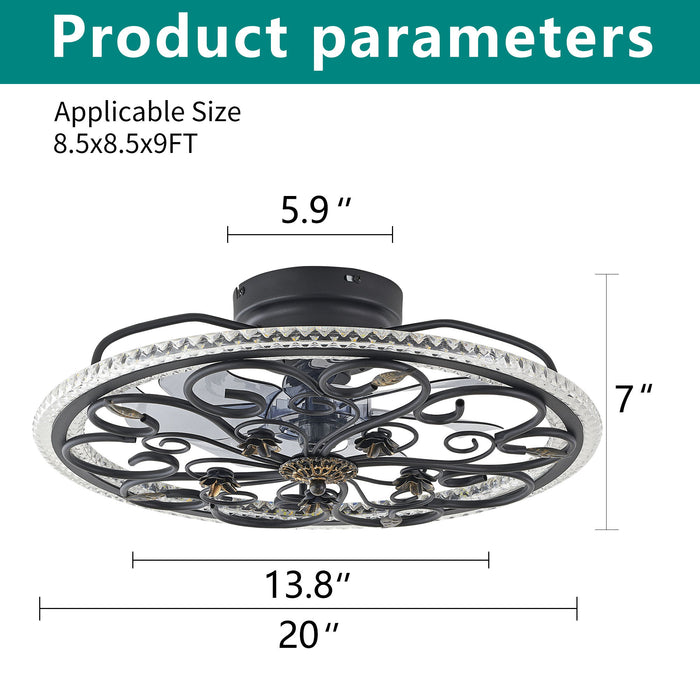 Flower Caged Ceiling Fan With LED Light And Remote Control - Matte Black Daily Nest
