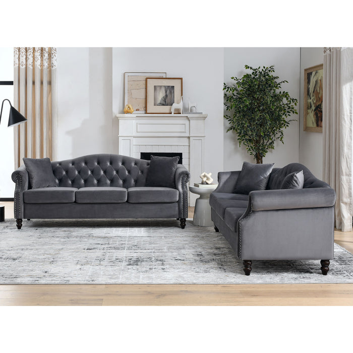 3 - Seater / 3 - Seater Combination Sofa, Gray Velvet