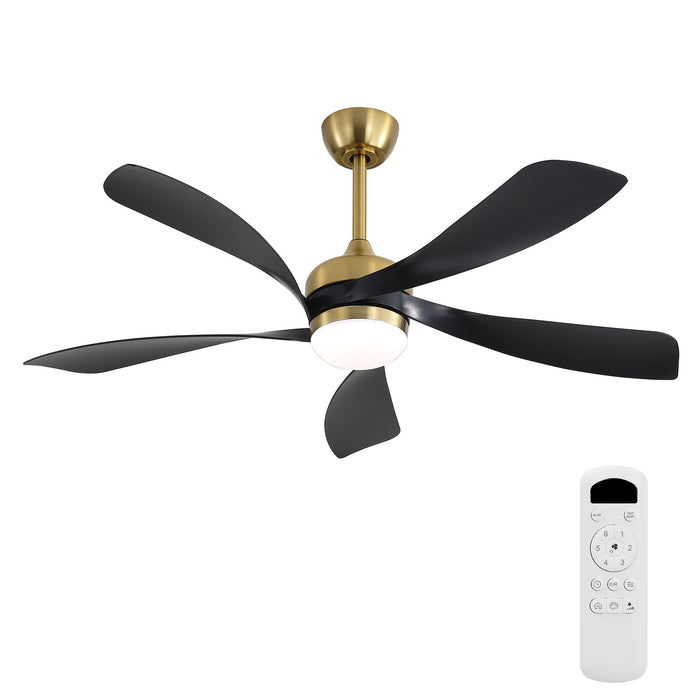 Ceiling Fan With Remote Control, Adjustable Dimmable Lighting & Silent DC Motor - Golden / Matte Black