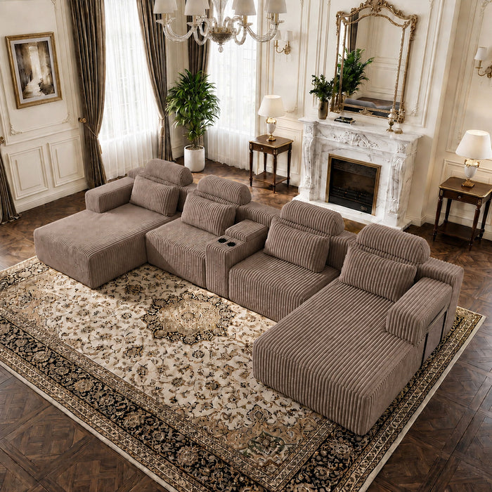 U-Shaped Sectional Sofa With Chaise Lounge And Cup Holders Home Essentials