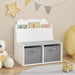 Bookshelf With Storage Bins, Bookcase With Book Display Shelf And 2 Bins, Cute Bear Shaped Backboard, Toy Organizer - White Home Essentials