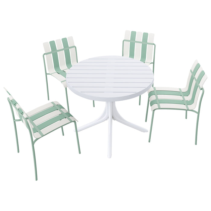 4 Piece Set Of Color Block Designed Single Chairs & Round Table - Cream White / Haze Green / White Home Essentials