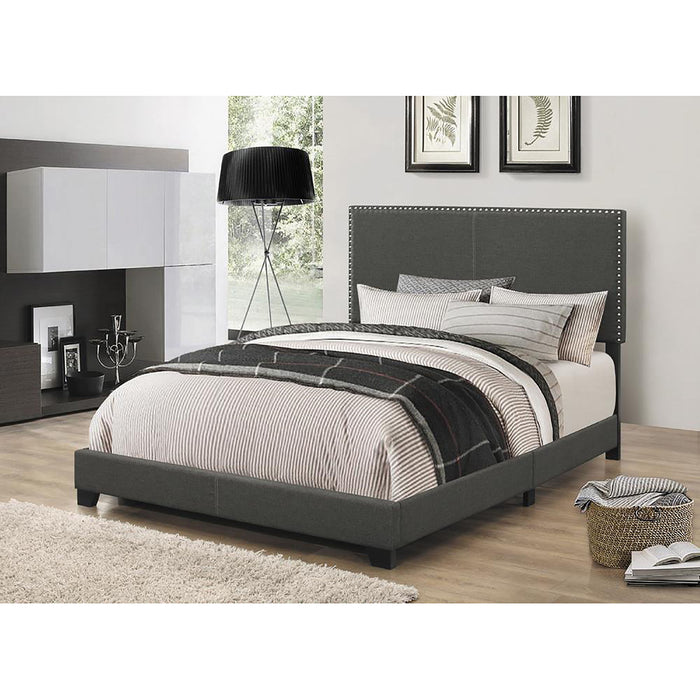 Upholstered Full Bed With Nailhead Trim - Charcoal Furniture Max