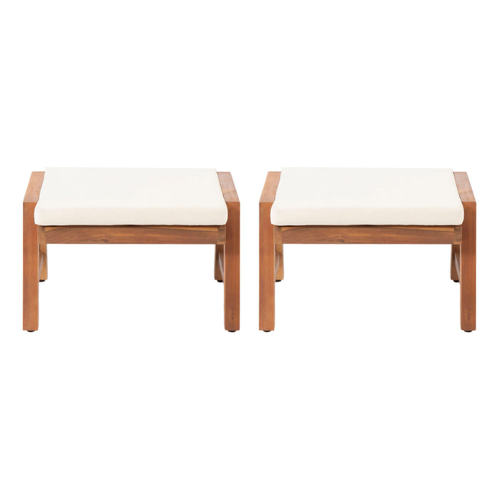 Acacia Wood Outdoor Ottomans With Cushion, (Set of 2)