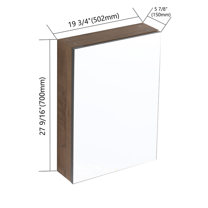 20" Wall Mounted Bathroom Mirror Cabinet With Adjustable Shelves Storage Cabinet - Imitative Oak Home Essentials