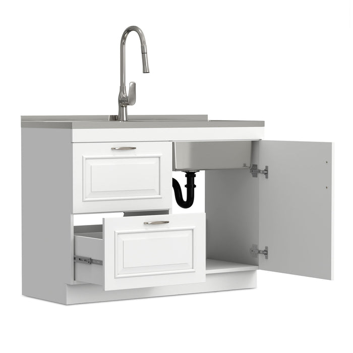Darwin - Laundry Utility Sink And Cabinet With Dual Sinks, Pull Out Faucet - White Simpli-Home