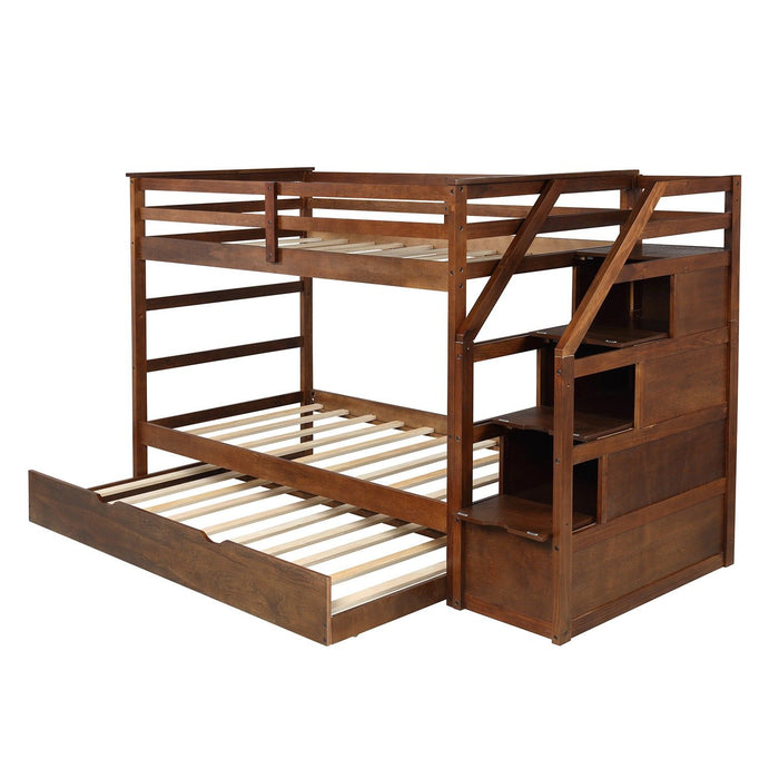 Twin Over Twin Bunk Bed with Trundle - Walnut