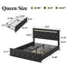 Upholstered Bed Frame With LED Lights, 4 Storage Drawers, Charging Station Home Essentials