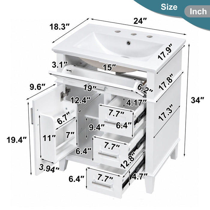 Modern Bathroom Vanity With Sink, Flip Drawer & 3 Drawers, Soft Close Hinges, Adjustable Shelf Hearth and Haven