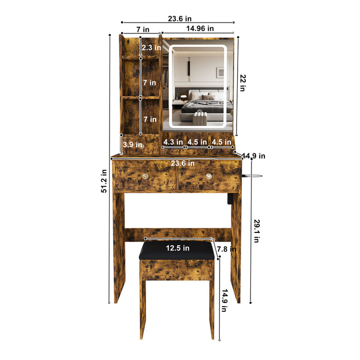 Modern Small Vanity Desk With 3 LED Lighting Modes, 3 Drawers Home Essentials