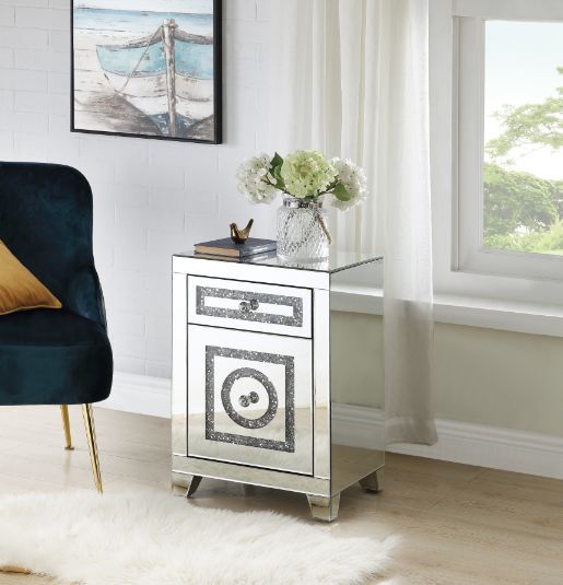 Noralie - 26"H Accent Table With Storage Drawers - Mirrored & Faux Diamonds ACME