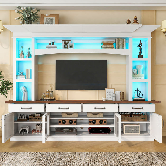 Extra Long TV Stand With 7 Color LED Lights, Adjustable Shelves & Storage Cabinets Hearth and Haven