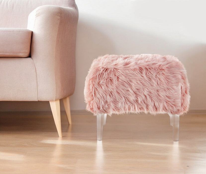 Ottoman Faux Fur - Rose / Clear