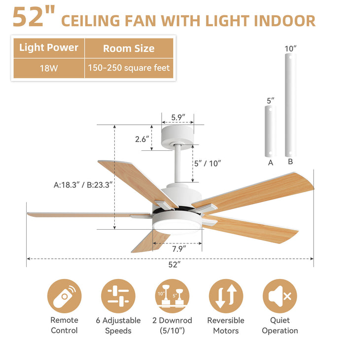 Reversible DC Motor Ceiling Fan With Dimmable LED Light For Living Room Daily Nest