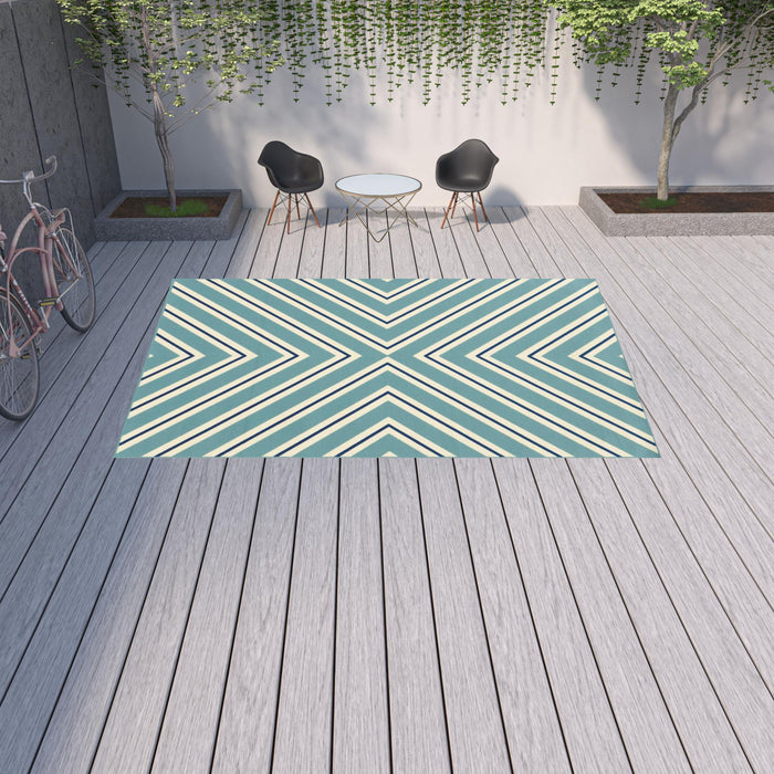 9' X 13' Geometric Stain Resistant Outdoor / Indoor Area Rug - Blue