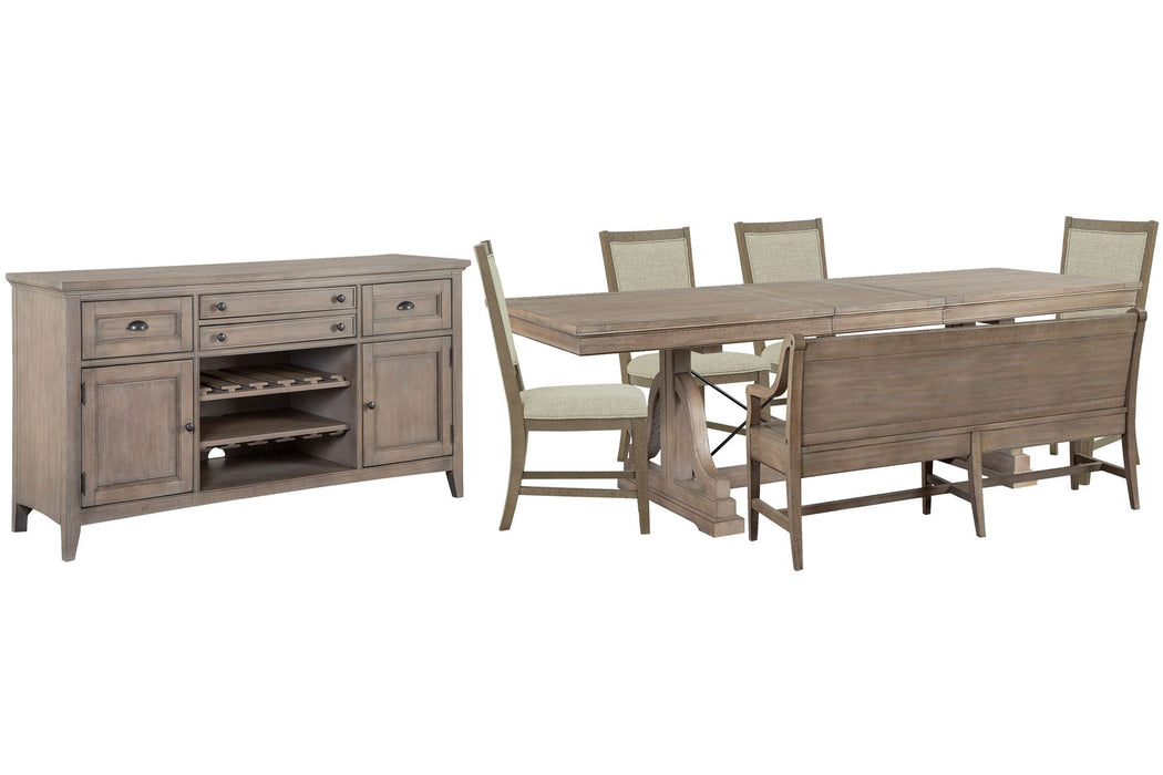 Paxton Place - Extendable Trestle Dining Table Set Magnussen Furniture