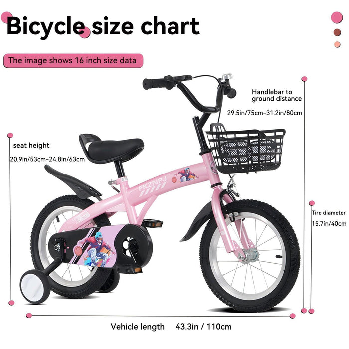 Fkznpj - 16" Sporty Kids Bike With Training Wheels And Stand Adjustable Saddle Suitable For Boys And Girls Aged 4 - 8 Years Tall Height 41 - 46" Available In A Variety Of Colors Daily Nest