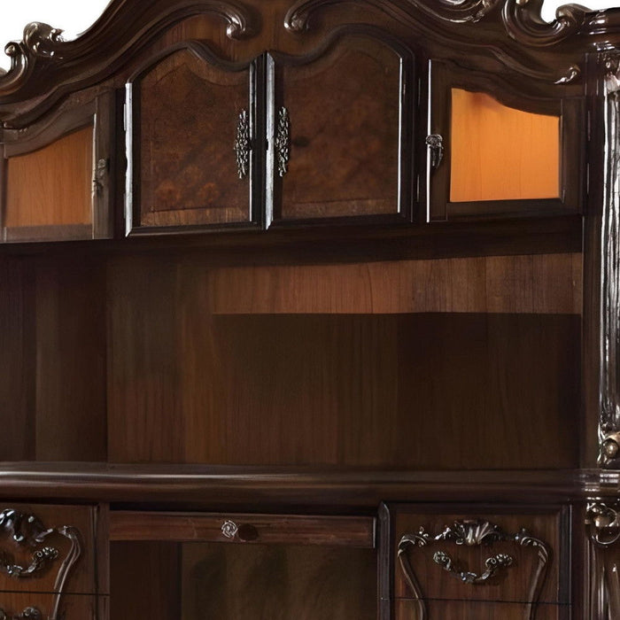 Wood Peninsula Credenza Desk With Four Cabinets Three Drawers - Dark Brown