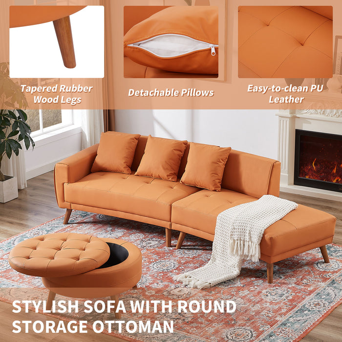 Contemporary Sofa Stylish Sofa Couch With A Round Storage Ottoman And Three Removable Pillows For Living Room