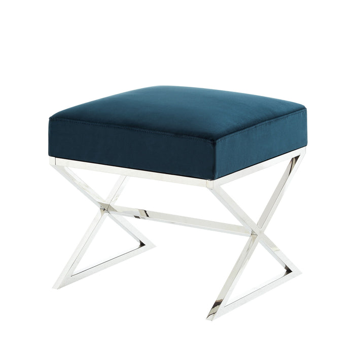 Velvet Ottoman - Navy Blue / Silver