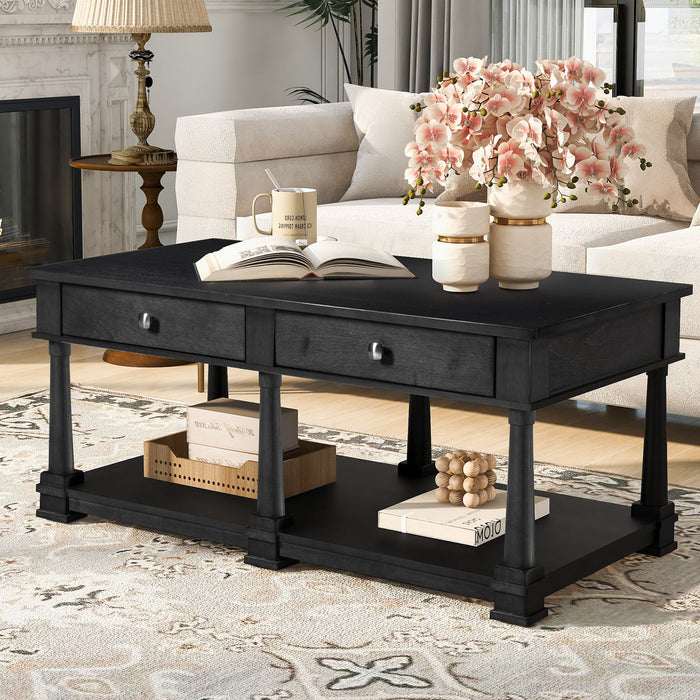 Coffee Table With 2 Storage Drawers & Lower Open Shelf Hearth and Haven