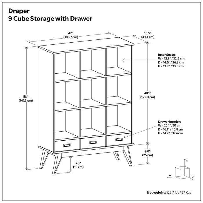 Draper - 9 Cube Storage With Drawers - Brown