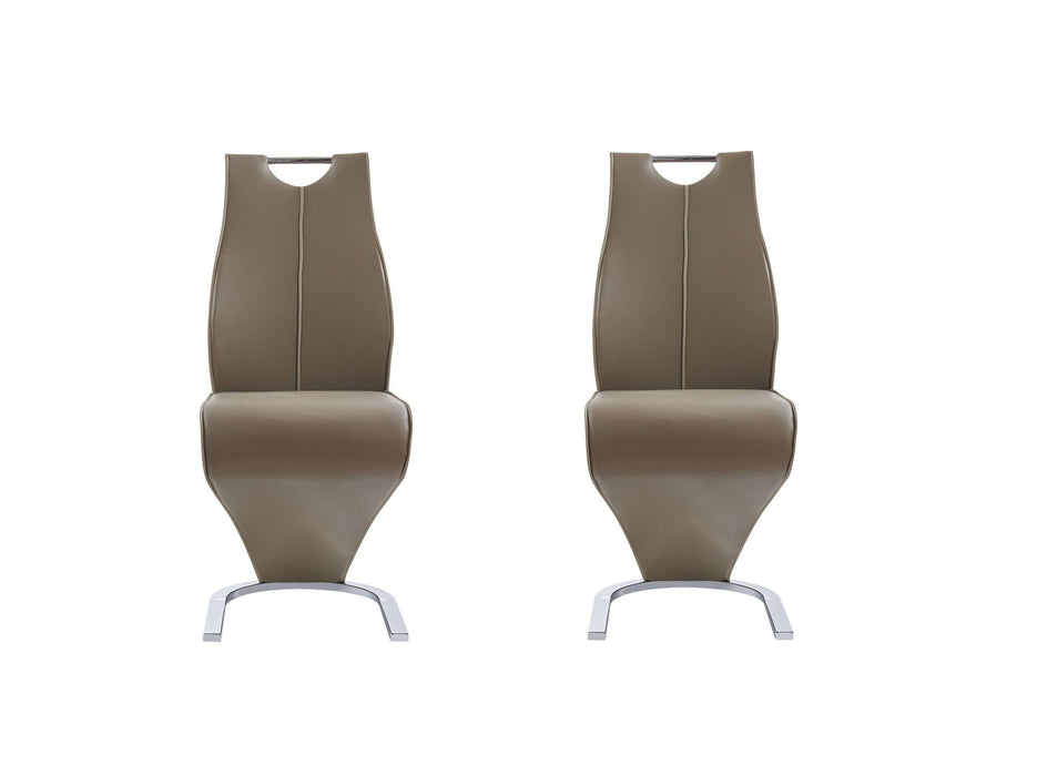 Upholstered Faux Leather Dining Parsons Chairs (Set of 2) - Brown / Silver