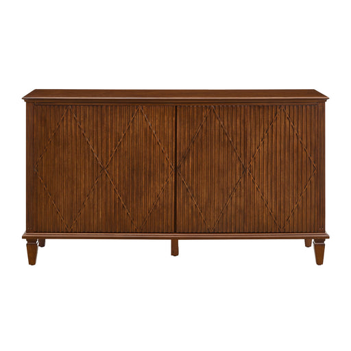 TV Stand With Carved Geometric Doors, Storage Cabinet For Living Room - Walnut Home Essentials