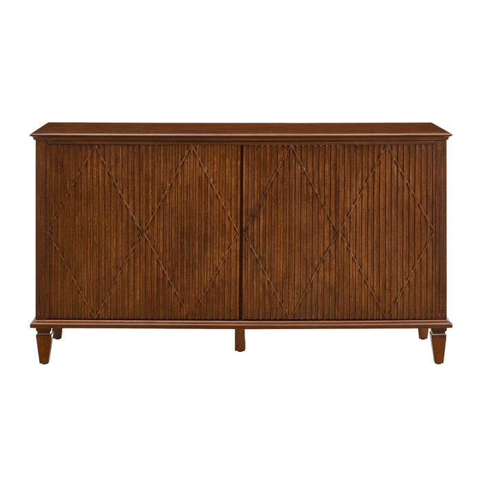 TV Stand With Carved Geometric Doors, Storage Cabinet For Living Room - Walnut Home Essentials