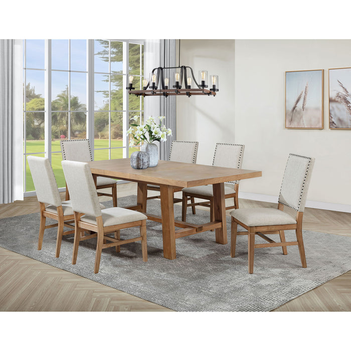 Carlos - 7 Piece Leaf Dining Set Table And Upholstered Chairs - Brown / Beige Furniture Max