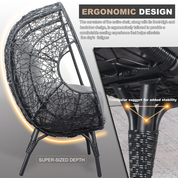 Patio PE Wicker Egg Chair Model 3 With Black Color Rattan Gray Cushion