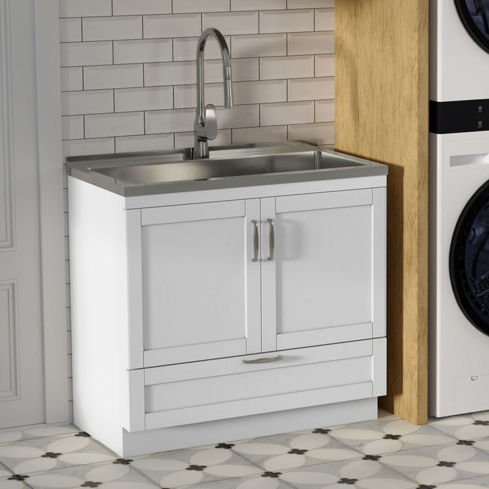 Reed - Deluxe Laundry Cabinet With Pull-Out Faucet And Stainless Steel Sink Simpli-Home