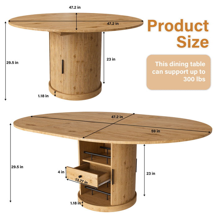 Extendable Oval Dining Table With 2 Tier Storage - Oak Home Essentials