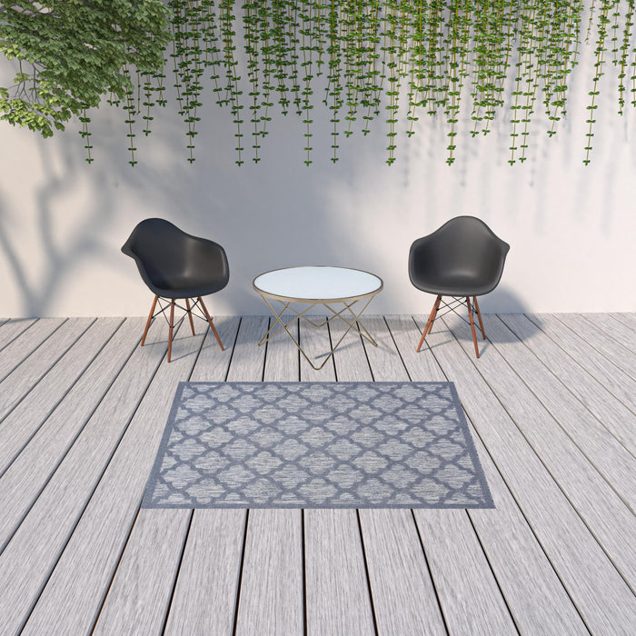 5' X 7' Ikat Indoor / Outdoor Area Rug - Denim Blue