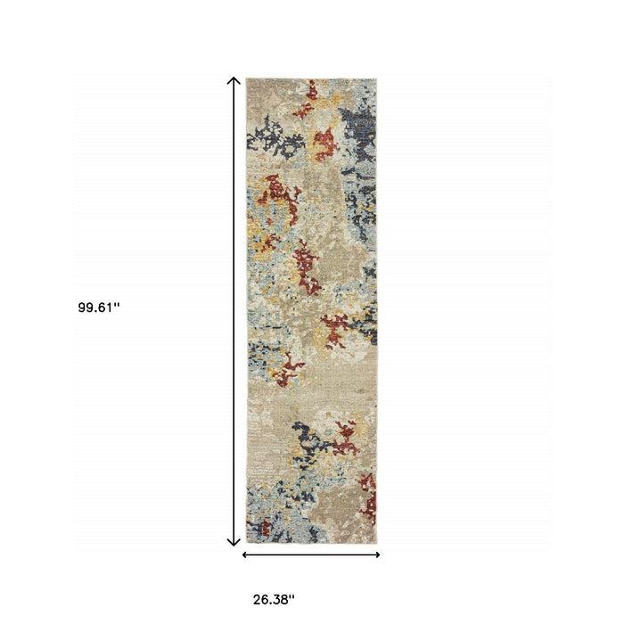 8.3' x 2.2' Runner Power Loom Runner Rug - Blue And Beige
