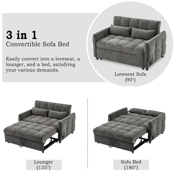 Loveseat Sofa Pull-Out Bed With Adjustable Backrest, 3 USB Ports And 2 Lumbar Pillows For Living Room Hearth and Haven