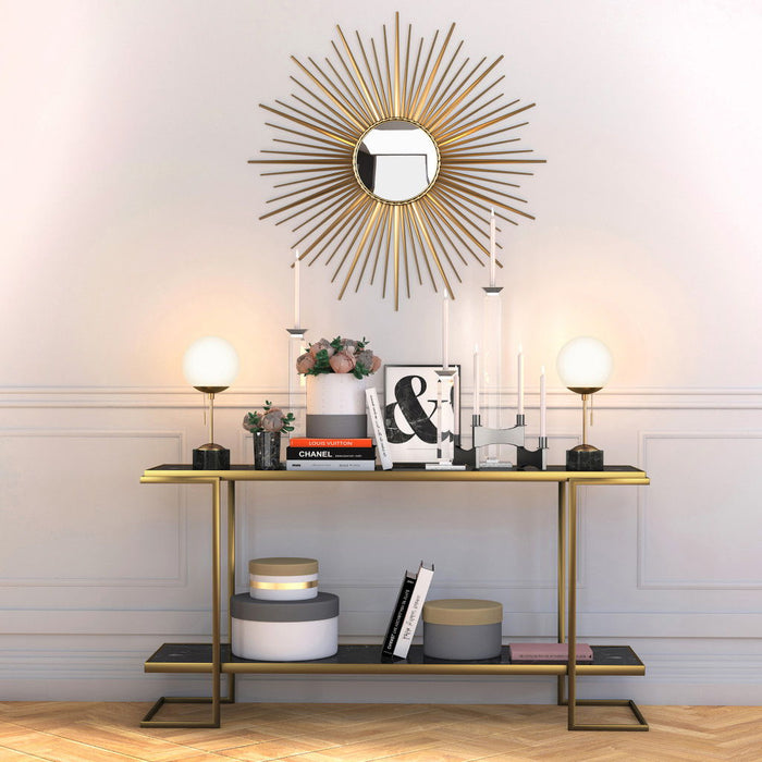 Marble Globe Table Lamp With White Globe Shade - Black And Gold
