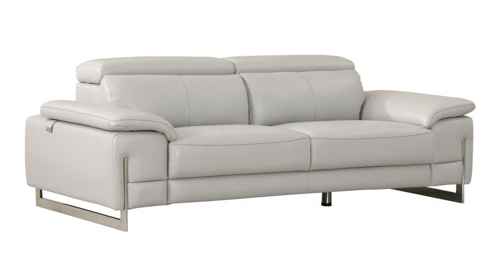 Sofa Italian Leather With Silver Legs - Light Gray