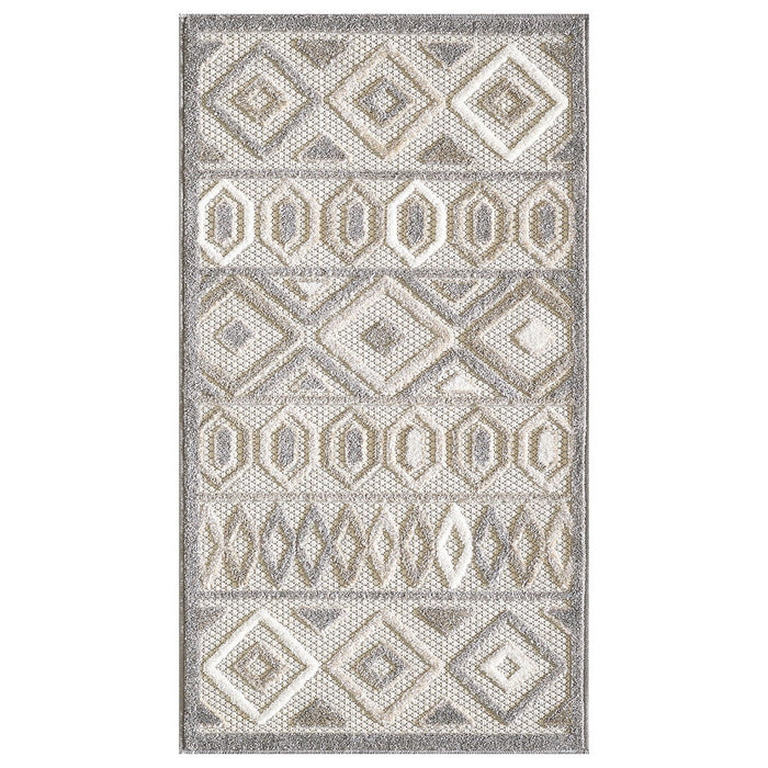 7' X 9' Southwestern Stain Resistant Indoor / Outdoor Area Rug - Gray / Ivory