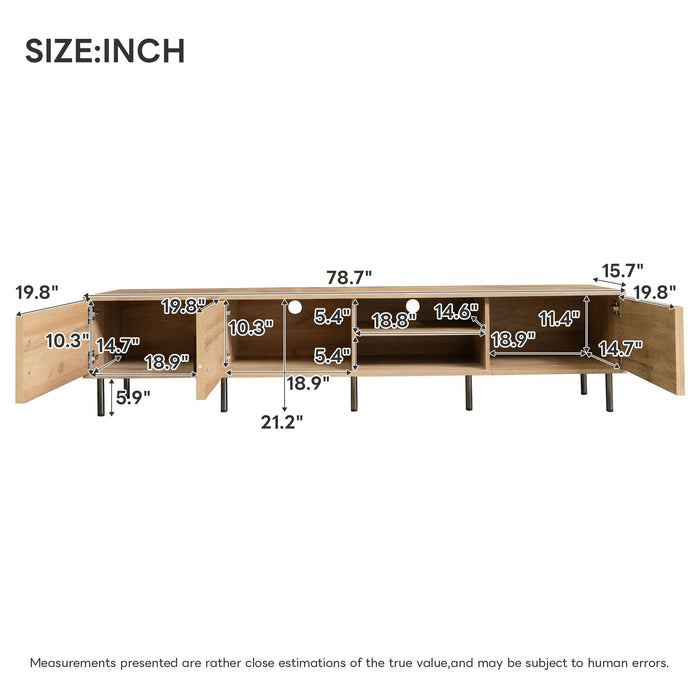 78" TV Stand For TVs Up To 85" With Closed Storage, Living Room Entertainment Center - Natural Wood Hearth and Haven