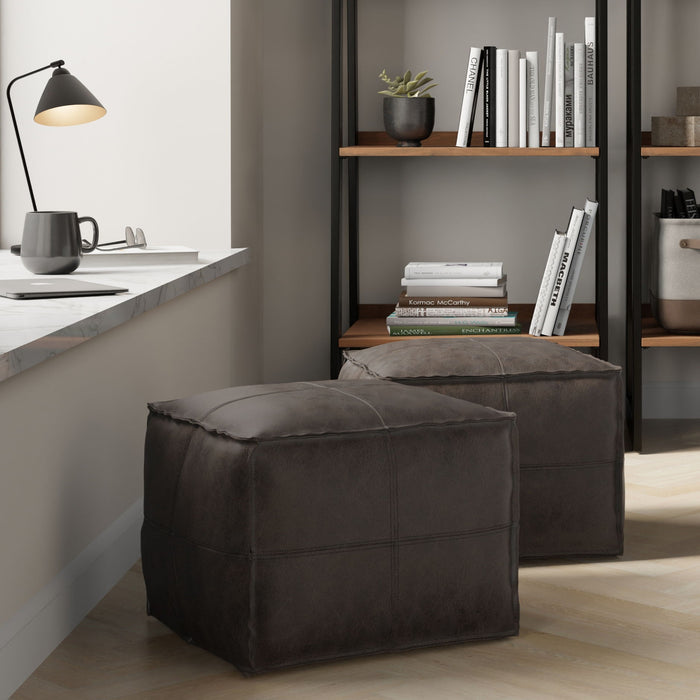 Sheffield - Square Pouf - Distressed Dark Brown Simpli-Home
